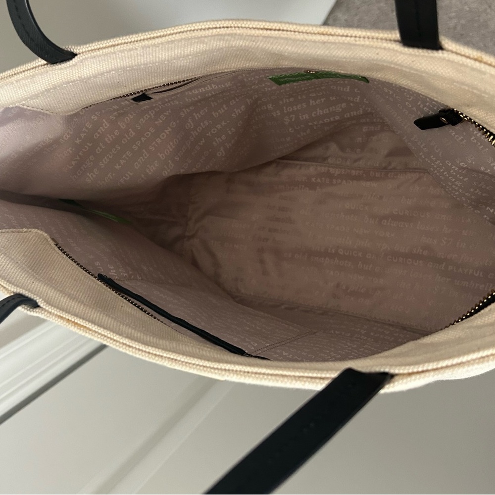 Kate Spade & Disney Beige and Gold Glitter Canvas Tote with Black Text - Picture 4 of 5